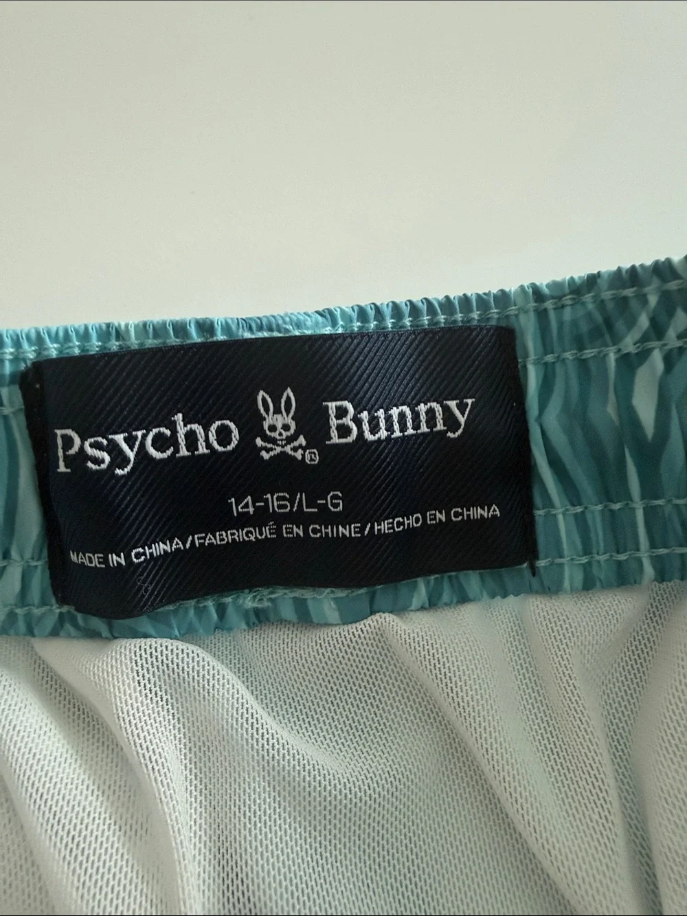 Psycho Bunny Teal Graphic Bunny-Print Swim Trunks 14-16 large Boy